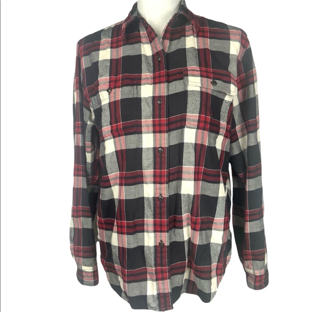 Ralph Lauren Plaid Shirt Blouse Medium Red Black White Cotton Top Button Front